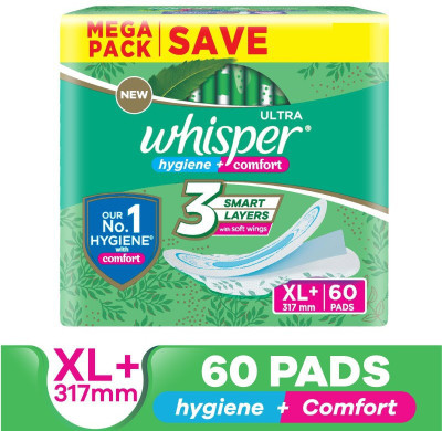 Whisper Ultra Clean XL (60 Pads)+ Hygiene & Comfort Sanitary Pad For Rs. 449 @ 40% off