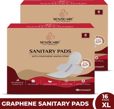 Senzicare Graphene Anion Premium Ultra Thin Breathable Sanitary Napkins XL / Sanitary Pad(Pack of 16)