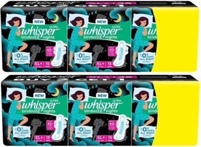 Whisper ULTRA bindazzZ nights (B2G1FREE) XL+ 317 mm - (30+15=45)x2 Pcs Sanitary Pad(Pack of 2)