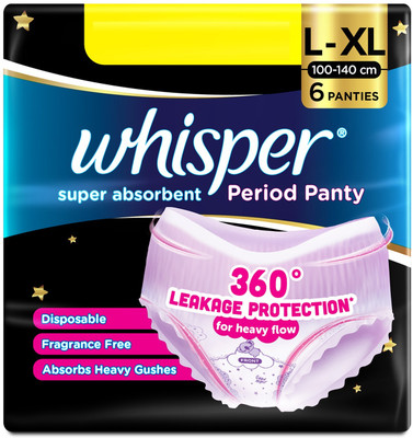 Whisper Super Absorbent Period Panty, 6 L-XL Pants Sanitary Pad(Pack of 6)