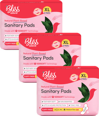 BlissNatural Rash-Free Sanitary Pads For Women | Combo Pack | Size - XL | Pack Of 18 Sanitary Pad(Pack of 3)
