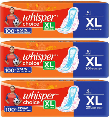 Whisper choice XL 280 mm - 6x3 Pcs Sanitary Pad(Pack of 3)