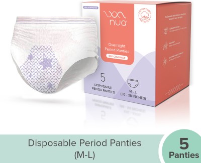 Nua Overnight Disposable Period Panties | M - L | 360 Degree Coverage for Protection Sanitary Pad(Pack of 5)