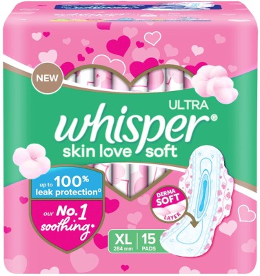 Whisper ULTRA SKIN LOVE SOFT XL, COTTONY SOFT Sanitary Pad(Pack of 15)