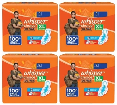 Whisper Choice ULTRA XL 280 mm - 6+6+6+6 Pcs Sanitary Pad(Pack of 4)