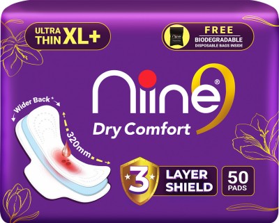 niine Dry Comfort Ultra Thin XL+ Sanitary Napkins With 3 Layer Shield for HEAVY FLOW Sanitary Pad(Pack of 50)