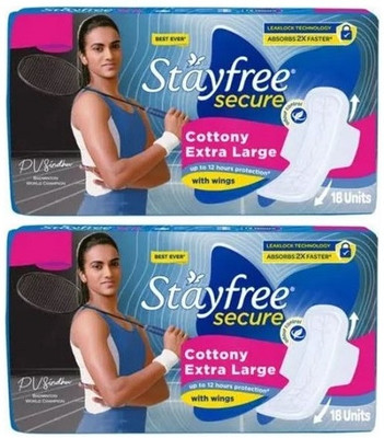 STAYFREE secure Cottony Extra Large XL 274 mm - 18x2 Pcs Sanitary Pad(Pack of 2)