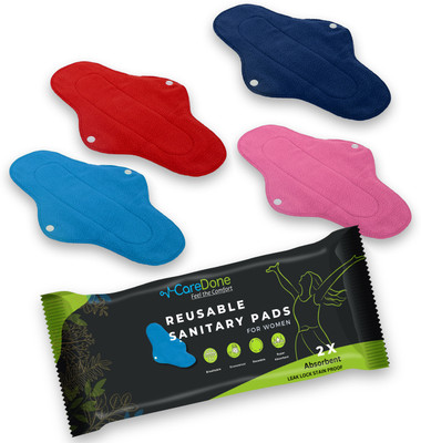 CareDone Cloth Period Pads Washable Napkin for Heavy Flow with Wings(Multicolor,Packof4) Sanitary Pad(Pack of 4)