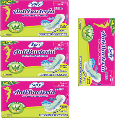 SOFY Antibacteria xl 14+14+14+14 pad pack of 4 Sanitary Pad(Pack of 56)