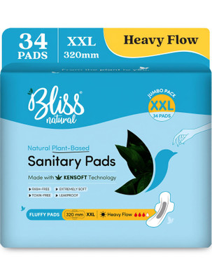 BlissNatural All Night Comfort XXL 320mm | Value Pack | Heavy Flow | Leak-Proof Sanitary Pad(Pack of 34)