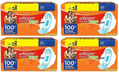 Whisper Choice Regular Wings 230MM - 20+20+20+20 Pads Sanitary Pad(Pack of 80)