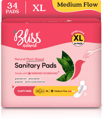BlissNatural Ultra Soft XL 280mm | Value Pack | Medium Flow | Rash-Free & All Day Comfort Sanitary Pad(Pack of 34)