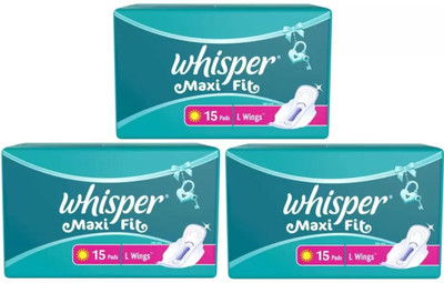 Whisper Maxi Fit L Wings 280 mm - 15x3 Pcs Sanitary Pad(Pack of 3)