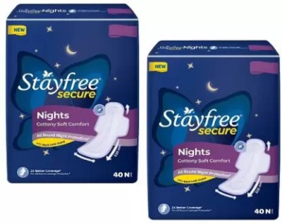 STAYFREE SECURE NIGHTS COTTONY SOFT COMFORT XL ALL ROUND PROTECION EACH 40UNITS Sanitary Pad(Pack of 80)