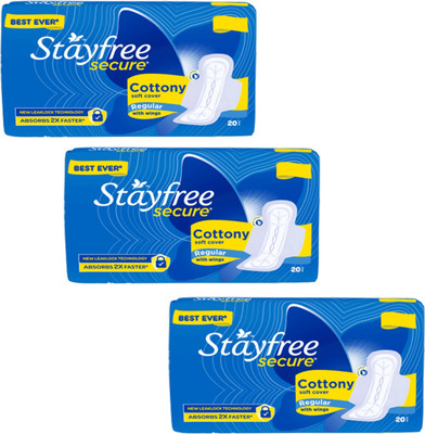 STAYFREE Secure cottony Regular 20+20+20 pad pack of 3 Sanitary Pad(Pack of 3)