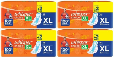 Whisper Choice Extra Large 280 mm XL-(16+2free)=18+18+18+18 Pads Sanitary Pad(Pack of 4)