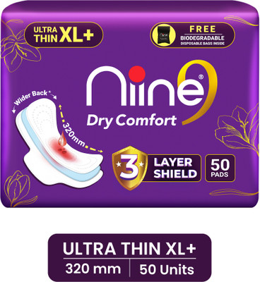 niine Dry Comfort Ultra Thin XL+ |Disposable Bags Inside 3-Layer Shield for Heavy Flow Sanitary Pad(Pack of 50)