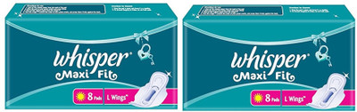 Whisper Maxi Fit L Wings 8+8 Sanitary Pad(Pack of 16)