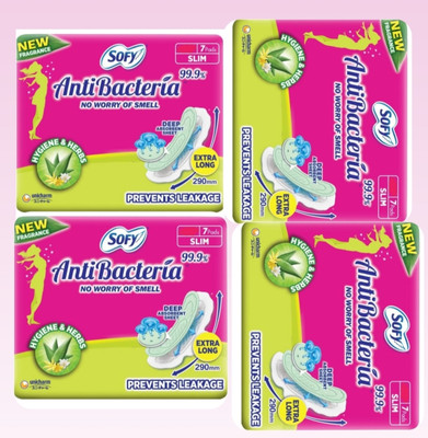 SOFY Anti Bacteria Extra Long XL - 7+7+7+7 Counts ( Pack Of 4 ) Sanitary Pad(Pack of 4)