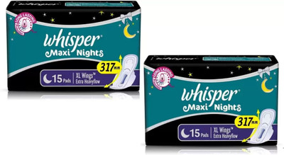 Whisper Maxi Nights XL With Wings - 15+15 Counts Sanitary Pad(Pack of 2)