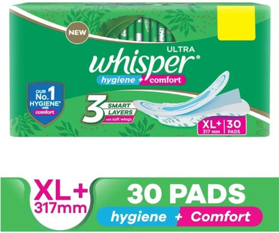 Whisper ULTRA CLEAN SANITARY PADS FOR WOMEN XL PLUS 317mm - 30 PAD Sanitary Pad