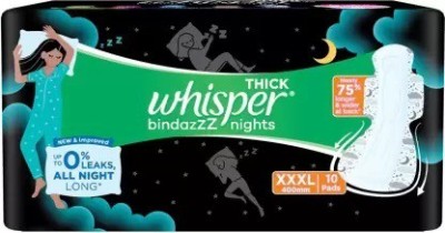 Whisper THICK bindazzZ nights XXXL 400 mm - 10 Sanitary Pad(Pack of 10)