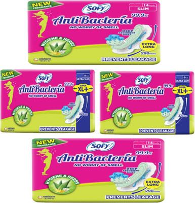 SOFY AntiBacteria xl 14+14 pads + Antibacteria xl plus 6+6 pads Sanitary Pad(Pack of 4)