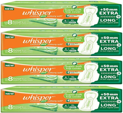 Whisper Choice Alovera Extra Long – 6+6+6+6 Pads Sanitary Pad (Pack of 4)