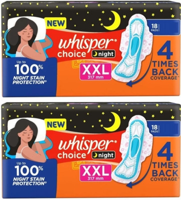 Whisper Choice Night XXL 317mm (18+18 Pads) Sanitary Pad(Pack of 2)
