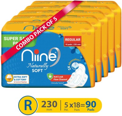 niine Naturally Soft Regular Sanitary Napkins for women(Pack of 5)90 Pad Sanitary Pad(Pack of 90)