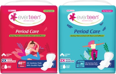 everteen Period Care XXL 40 Soft & 40 Dry Sanitary Pads Enriched With Neem and Safflower Sanitary Pad(Pack of 2)