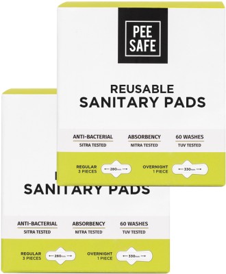 Pee Safe Reusable Sanitary Pads (6 Regular Pads + 2 Overnight Pads) Sanitary Pad(Pack of 8)
