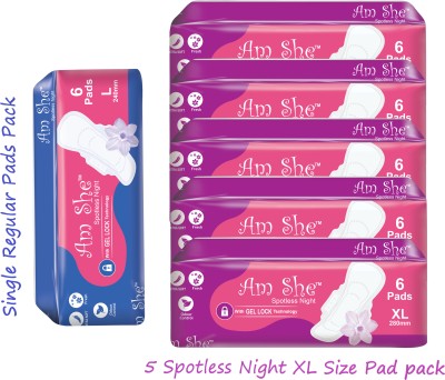 Am She Combo of 1 Regular 5 XL | Dry Net Spotless Night | Women/Ladies Sanitary Pad(Pack of 36)
