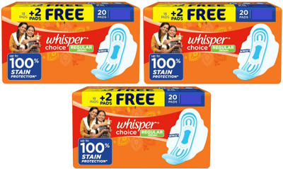Whisper choice REGULAR Wings 230 mm - 20x3 Pcs Sanitary Pad(Pack of 3)