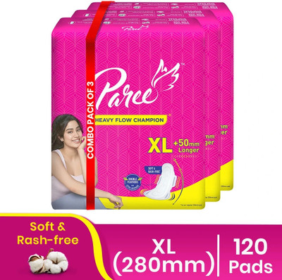 Paree Soft & Rash Free XL Sanitary Pad, With 3 Seconds Absorption for Heavy Flow Sanitary Pad(Pack of 120)
