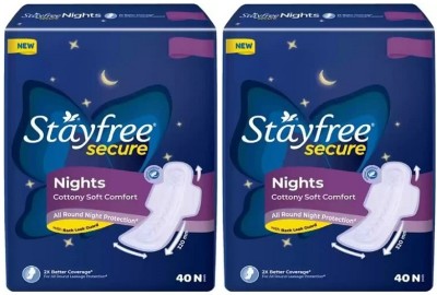 STAYFREE secure Nights Cottony Soft Comfort 320 mm - 40x2 Pcs Sanitary Pad(Pack of 2)