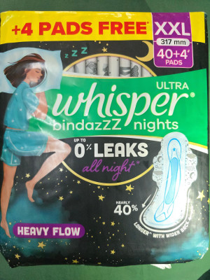 Whisper bindazzz ultra all night heavy flow 0 leaks 44 pcs pkt gtre 91 Sanitary Pad(Pack of 44)