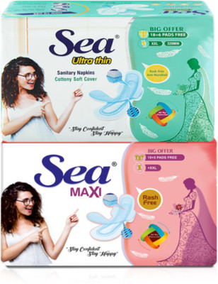 Sea Pack of 24 XXL Ultra Thin+ 15 XXL Maxi Anti Bacterial,Rashes Free Cottony Soft Sanitary Pads for Women With Premium Quality Sanitary Pad(Pack of 39)