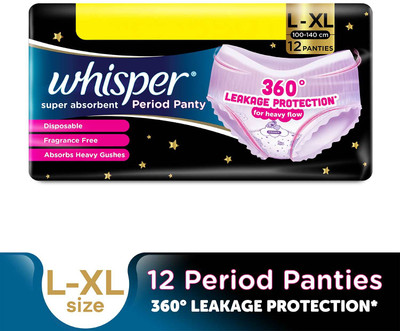 Whisper Super Absorbent Period Panty, 12 L-XL Pants Sanitary Pad(Pack of 12)