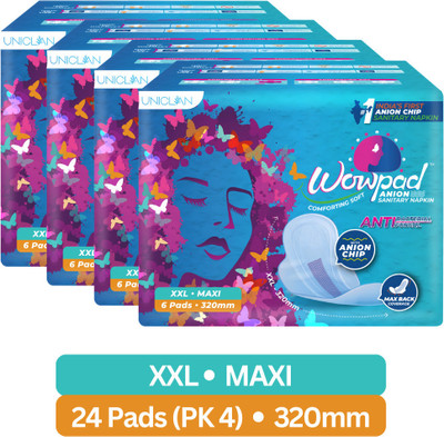 Wowpad Maxi with Maximum Coverage & Anion Chip | Super Absorbent & Cotton Soft | XXL Sanitary Pad(Pack of 24)