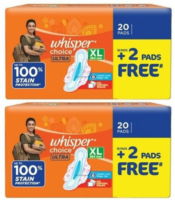 Whisper choice ULTRA XL 284MM - 18+2 Pads Sanitary Pad(Pack of 2)