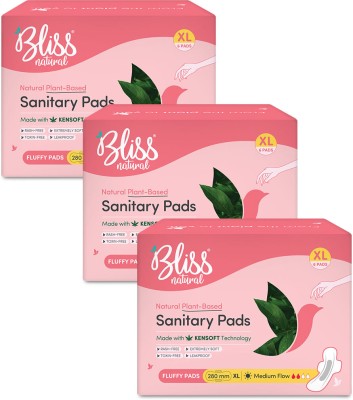 BlissNatural Rash-Free Sanitary Pads For Women | Combo Pack | Size - XL | Pack Of 18 Sanitary Pad(Pack of 3)