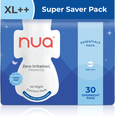 Nua All Night Comfort 320mm XL++ | Twin Layer Protection Sanitary Pad(Pack of 30)