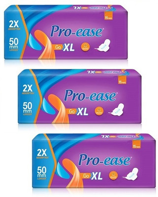 Pro-ease Go XL 50mm EXTRA LONGER, 15+15+15 Pcs Sanitary Pad(Pack of 3)