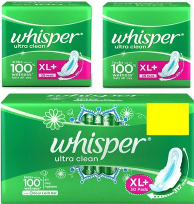 Whisper Super saver Pack of (30+15+15) Ultra Clean Combo Sanitary Pad(Pack of 3)