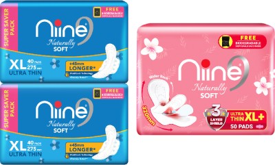 niine Naturally Cottony Soft (XL, XL+) Ultra-Thin Day & Night Protection - Combo of 3 Sanitary Pad(Pack of 130)