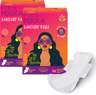 PINQ POLKA Polka Premium XXL | Ultra Thin Sanitary Pads, For Night and Heavy Flow with Biodegradable packaging Sanitary Pad Sanitary Pad(Pack of 20)