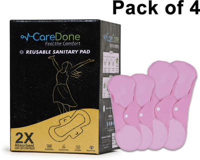 CareDone Pink Reusable Sanitary Pads for women,2 Pads for moderate flow+2 heavy flow. Sanitary Pad(Pack of 4)