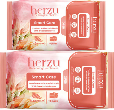 herzu Antibacterial | Rash Free | 10 Heavy Flow + 10 Normal Flow Sanitary Pad(Pack of 2)