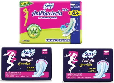 SOFY ANTIBECTERIA XL 15+3+3 XXXL BODYFIT OVERNIGHT PADS Sanitary Pad(Pack of 3)